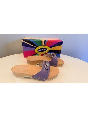 Dr Scholls Women Size 8 Wood Exercise Clog Sandal Purple Leather Slide Shoe New